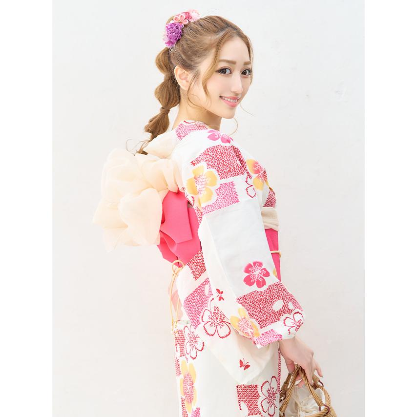 ★ラスト1点★新品未使用　浴衣　帯　2点セット　白地にピンク SOUBIEN 浴衣 セット レディース 浴衣セット 大人 F 帯 夏 2点
