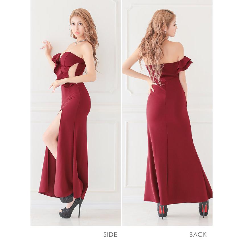 キャバドレス 安い オフショルダー フレア タイト ロングドレス プチプラ キャミソール スリット aライン | myMinette | 11