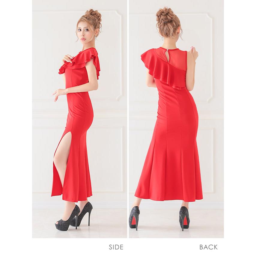 キャバドレス 安い オフショルダー フレア タイト ロングドレス プチプラ キャミソール スリット aライン | myMinette | 14