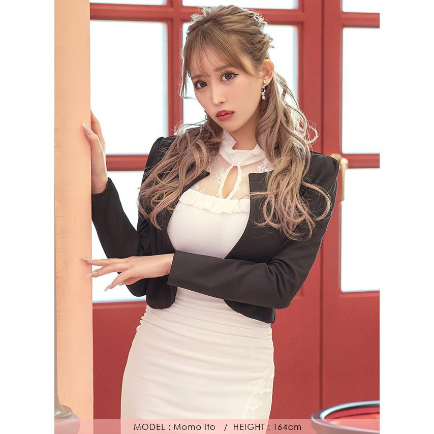 ボレロ ジャケット 白 黒 長袖 キャバ キャバクラ ホステス フォーマル 結婚式 安い 激安 Tika ティカ ノーカラー ボレロジャケット ホワイト ブラック Mサイズ Tk Bl0007 ドレスショップ Tika 通販 Yahoo ショッピング