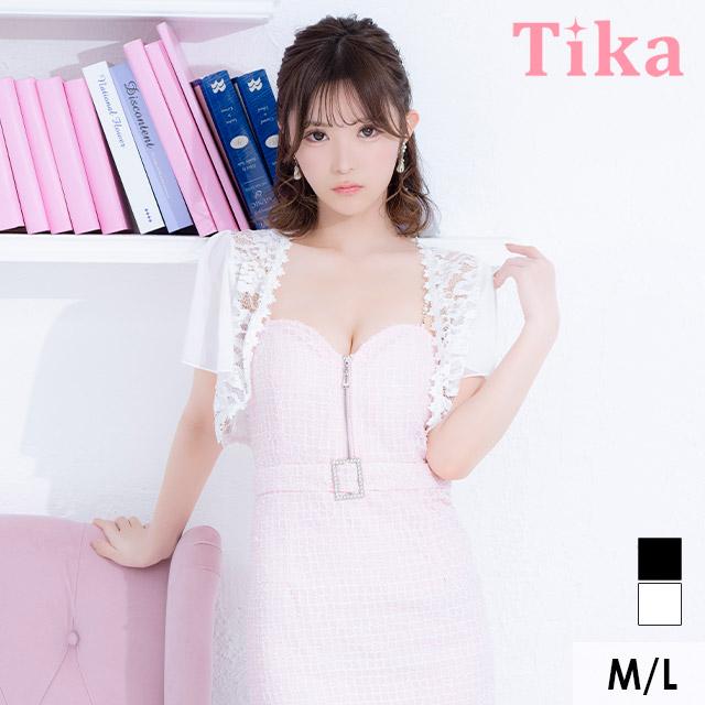 Tika レディース 半袖 シフォン ショート丈 レース ボレロ