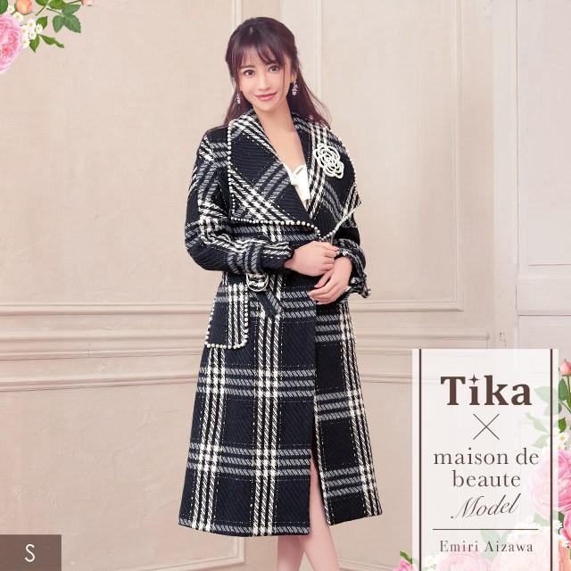 キャバコート レディース チェスターコート Tika ティカ パール付き ツイード タータンチェック ウエストベルト ロングコート ネイビー Sサイズ 秋 冬 秋冬 Tk Ct28 ドレスショップ Tika 通販 Yahoo ショッピング