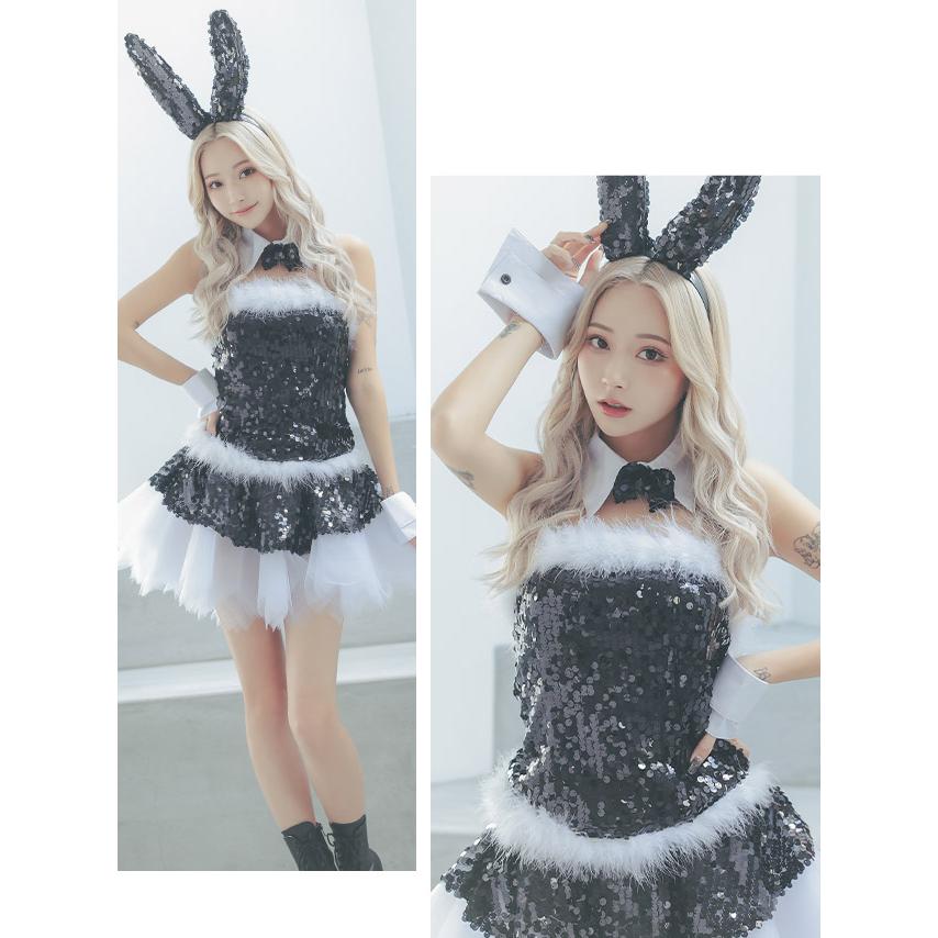 サンタコスプレ バニーガール バニー コス 衣装 仮装 4点セット ワンピース 付け襟 カチューシャ カフス うさ耳