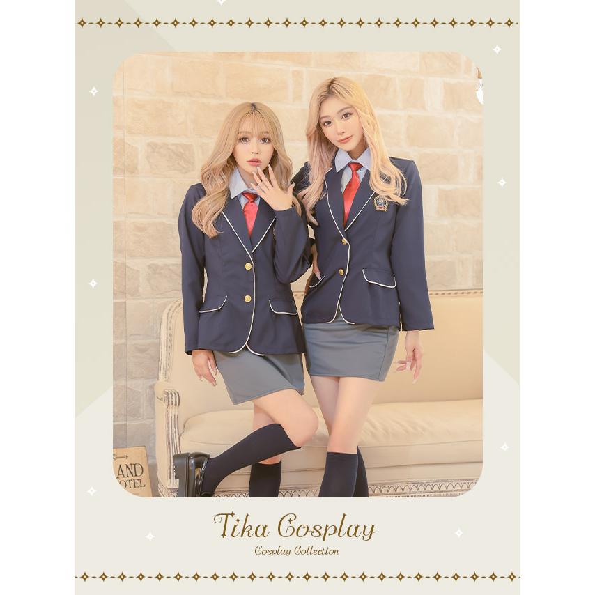 Tika 制服コスプレ セット ブレザー 韓国 安い ネイビー 長袖