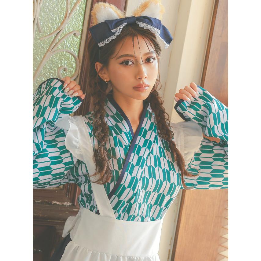 ハロウィン コスプレ 衣装 レディース 仮装 可愛い 袖あり 露出少なめ 体型カバー 和装 ロング丈袴 犬 メイド アニマル 4点セット