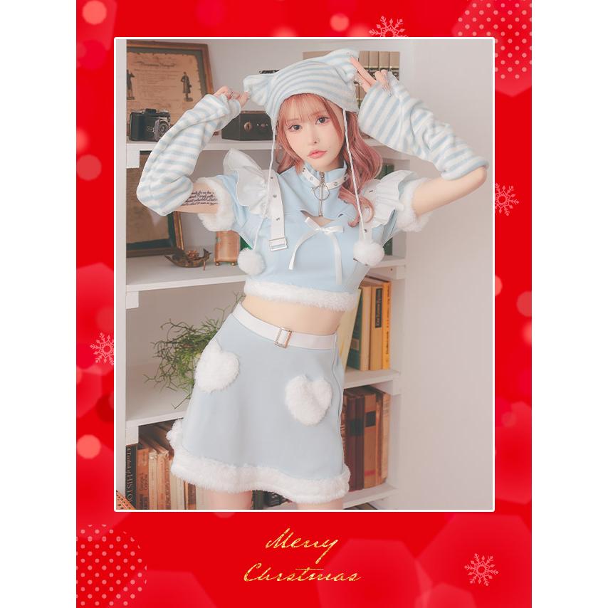 サンタコスプレ サンタコス 4点set へそ出し もこもこ ファース トライプ キティ セパレート 猫アニマル サンタコスプレ