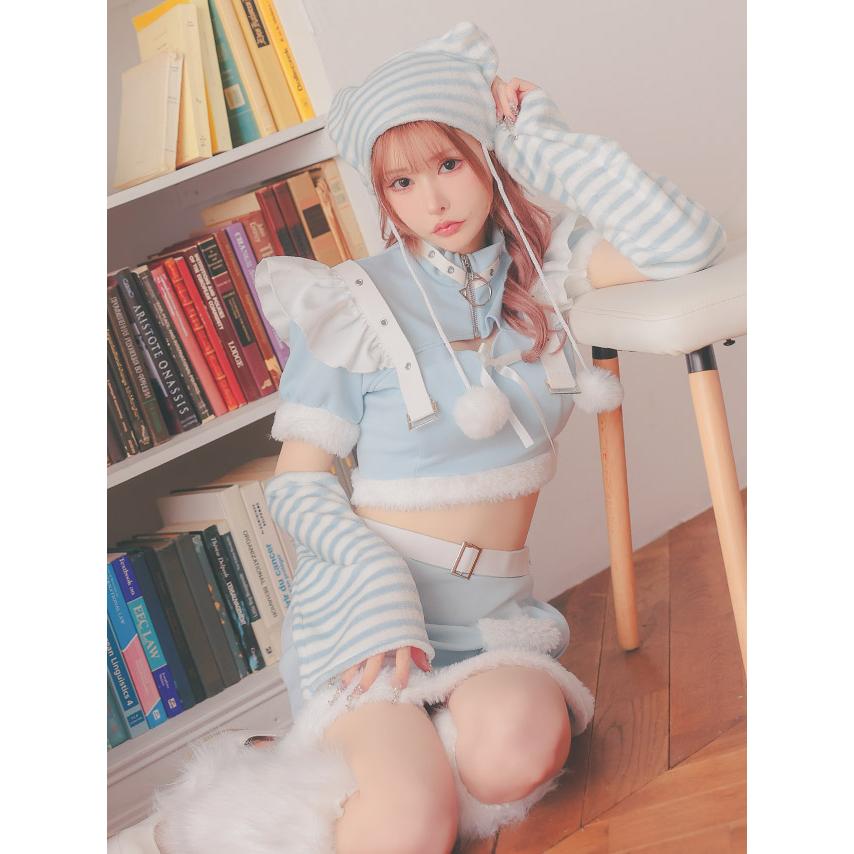 サンタコスプレ サンタコス 4点set へそ出し もこもこ ファース トライプ キティ セパレート 猫アニマル サンタコスプレ