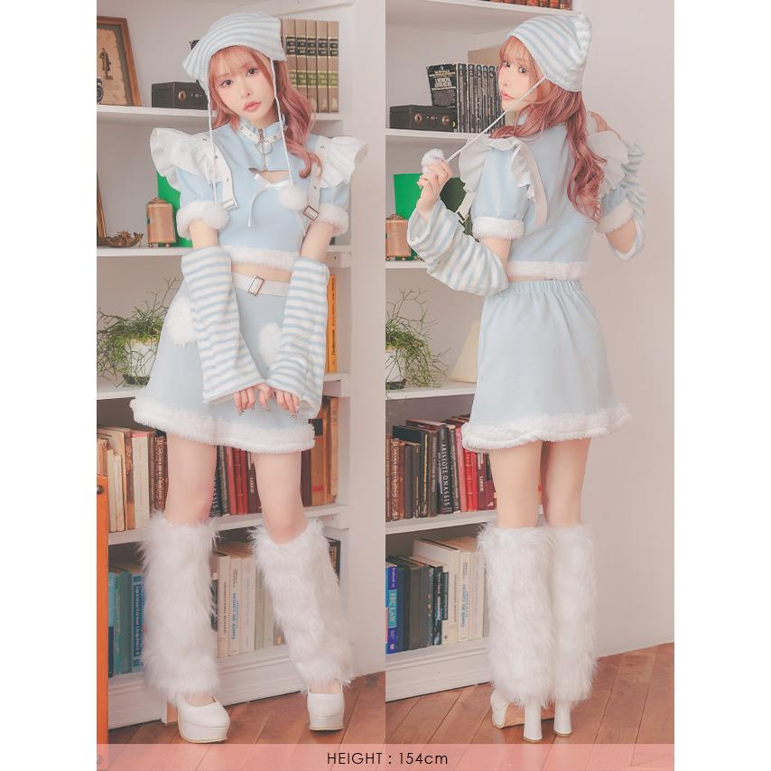 サンタコスプレ サンタコス 4点set へそ出し もこもこ ファース トライプ キティ セパレート 猫アニマル サンタコスプレ