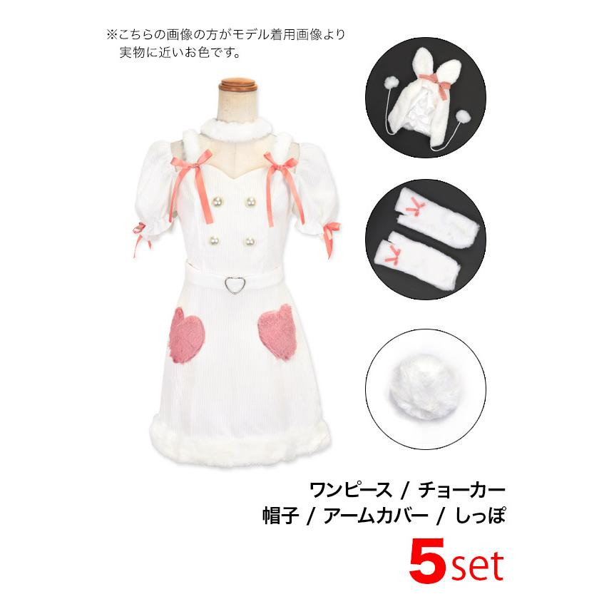 サンタコスプレ サンタコス 5点set ハート モチーフ もこもこガーリー リボン ラブリー ホワイト バニー アニマル サンタコスプレ