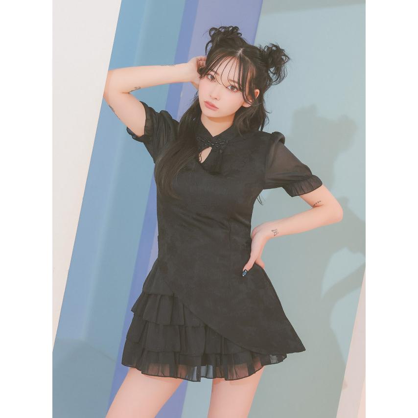 にゃんにゃ　　フリル チャイナ レイヤード　スカート Tika ハロウィン チャイナ コスプレ チャイナ服 ワンカラー