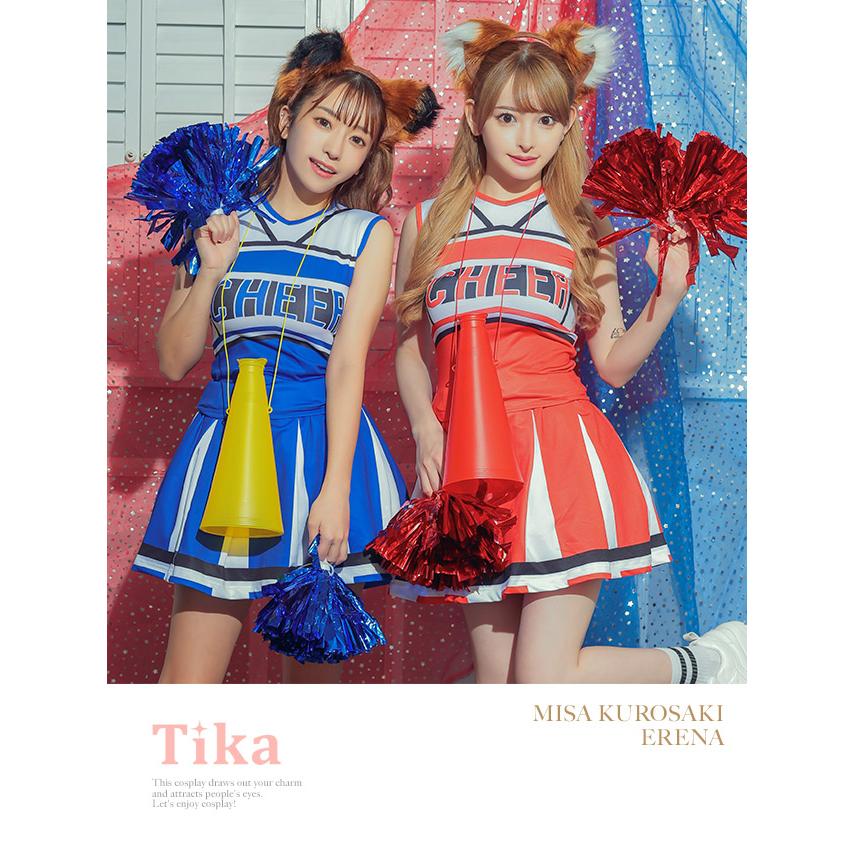 Tika コスプレ チアガール 3点セット トップ スカート ボンボン Tika コスプレ チアガール 3点セット トップ スカート ボンボン