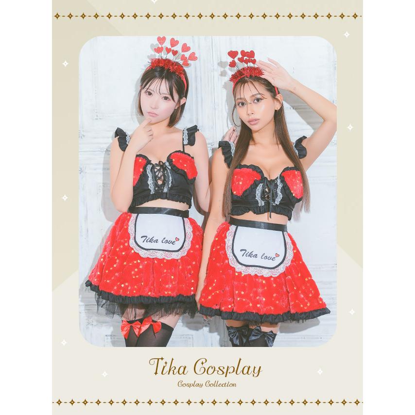 ハロウィンコスプレ メイド服 レディース 大人 スパンコール付き ふわもこ へそ出し フレアスカート ペア セクシー メイド 4点セット