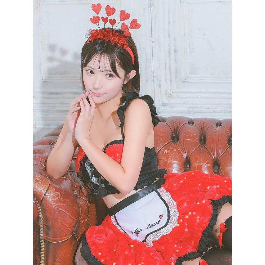 ハロウィンコスプレ メイド服 レディース 大人 スパンコール付き ふわもこ へそ出し フレアスカート ペア セクシー メイド 4点セット