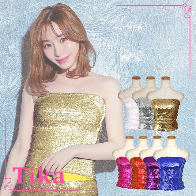 Tika キャバ盛り チューブトップ スパンコール ロング Tika キャバ盛り チューブトップ スパンコール ロング