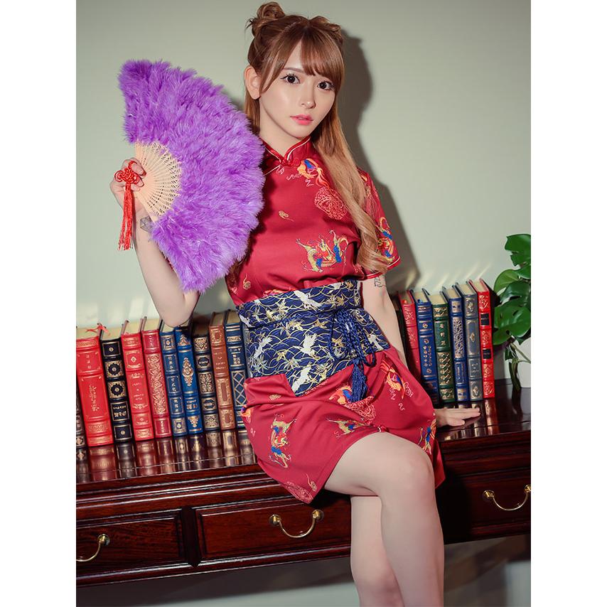 Tika コスプレ チャイナ 3点セット チャイナ服 ワンピース 帯