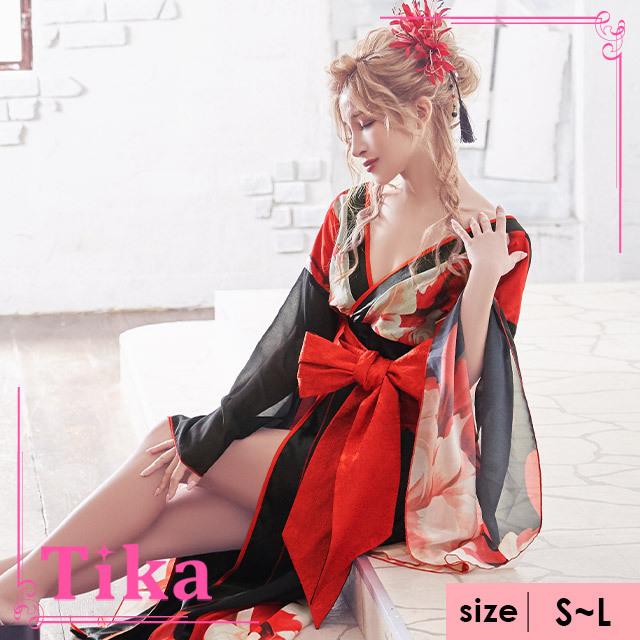 キャバドレス キャバ ドレス 大きいサイズ 着物風 ロング 黒 赤 紺 色気 Tika ティカ 花柄和 テイスト ロングドレス ブラック レッド ブラック ネイビー M L Tk Lda ドレスショップ Tika 通販 Yahoo ショッピング