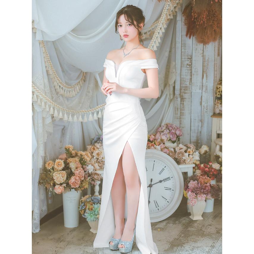tika ロングドレス キャバドレス クリーム　tk-|dlb6002a Tika（ティカ） キャバ ドレス ロング オフショルダー 谷間見せ バスト