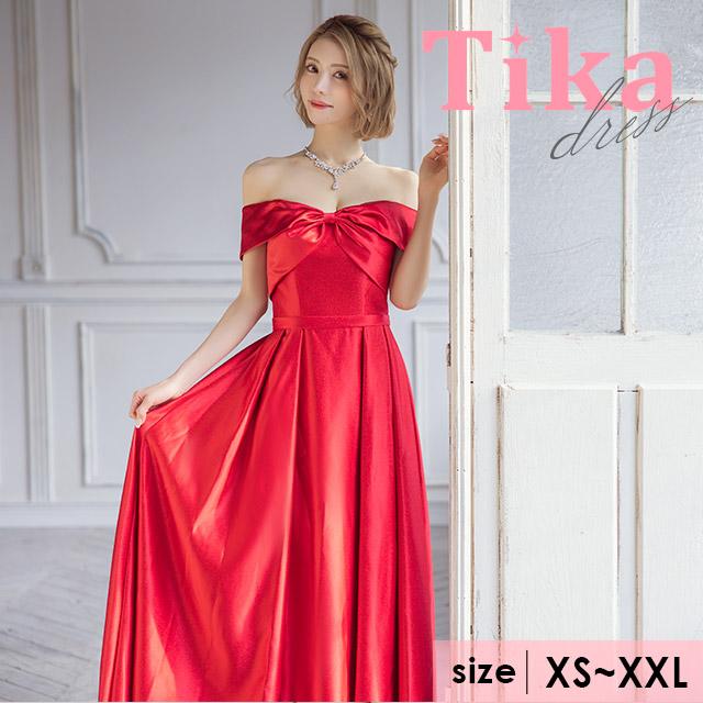 Tika キャバドレス 赤 オフショル xs xl xxl リボン aライン Tika キャバドレス 赤 オフショル xs xl xxl リボン aライン