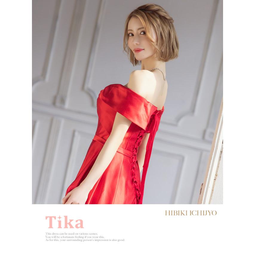 Tika キャバドレス 赤 オフショル xs xl xxl リボン aライン Tika キャバドレス 赤 オフショル xs xl xxl リボン aライン