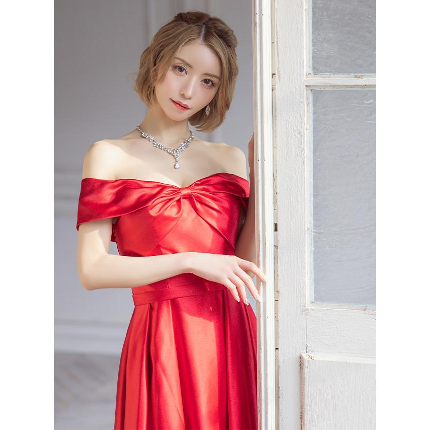 Tika キャバドレス 赤 オフショル xs xl xxl リボン aライン Tika キャバドレス 赤 オフショル xs xl xxl リボン aライン