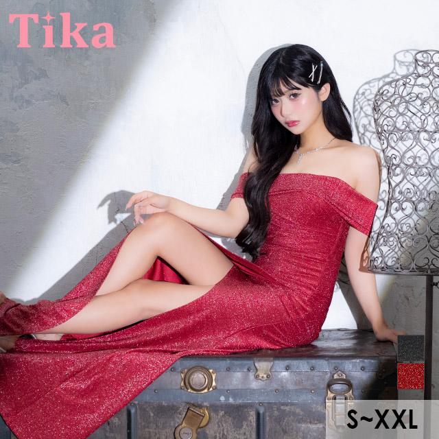 Tika（ティカ） キャバ ドレス ロング オフショルダー スリット ワン