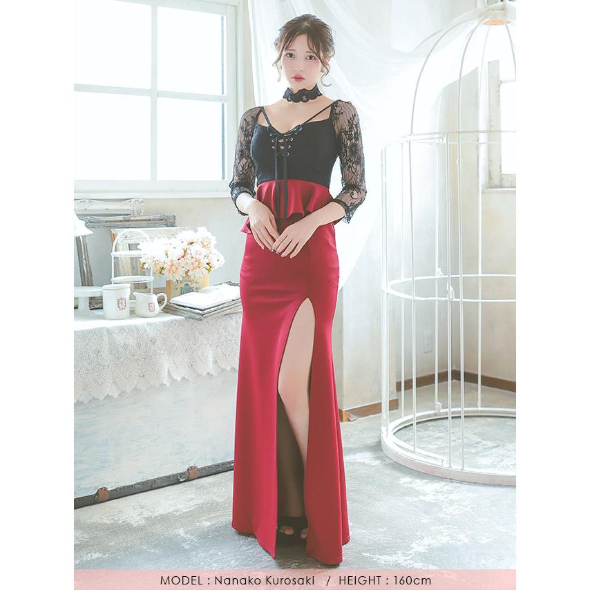 新品未使用ブラックロングドレス ティカ Tika キャバドレス 肩あきチュールスリットタイトロング