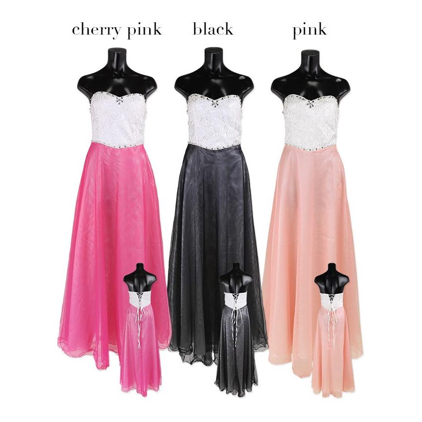 キャバ ドレス キャバドレス 大きいサイズ 黒 ベアドレス 花柄刺繍 レースアップ チュール ロングドレス ピンク チェリーピンク ブラック Tk Ld058 ドレスショップ Tika 通販 Yahoo ショッピング