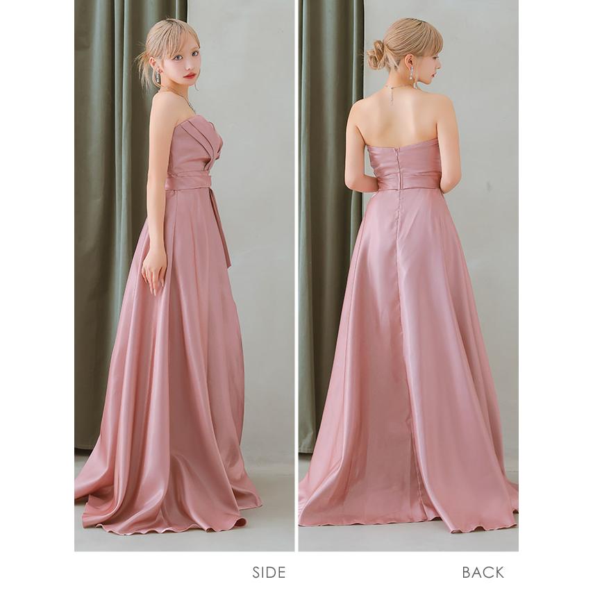 キャバドレス ハートカット ベアサテンス リット Aライン ロングバースデードレス ロング バースデードレス_7