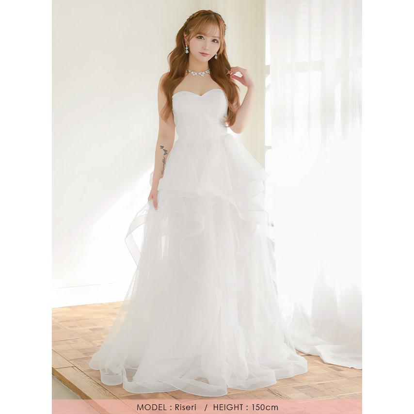 Tika バースデードレス　ホワイト Tika キャバ バースデー ロング ドレス チュール フラワー 刺繍