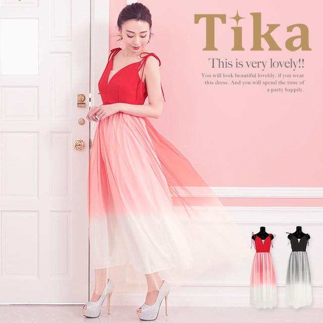 キャバ ドレス キャバドレス 赤 黒 ロング シフォン キャミ Tika ティカ Vネック グラデーション チュール ロングドレス レッド ホワイト ブラック ホワイト Tk Ld9900 ドレスショップ Tika 通販 Yahoo ショッピング