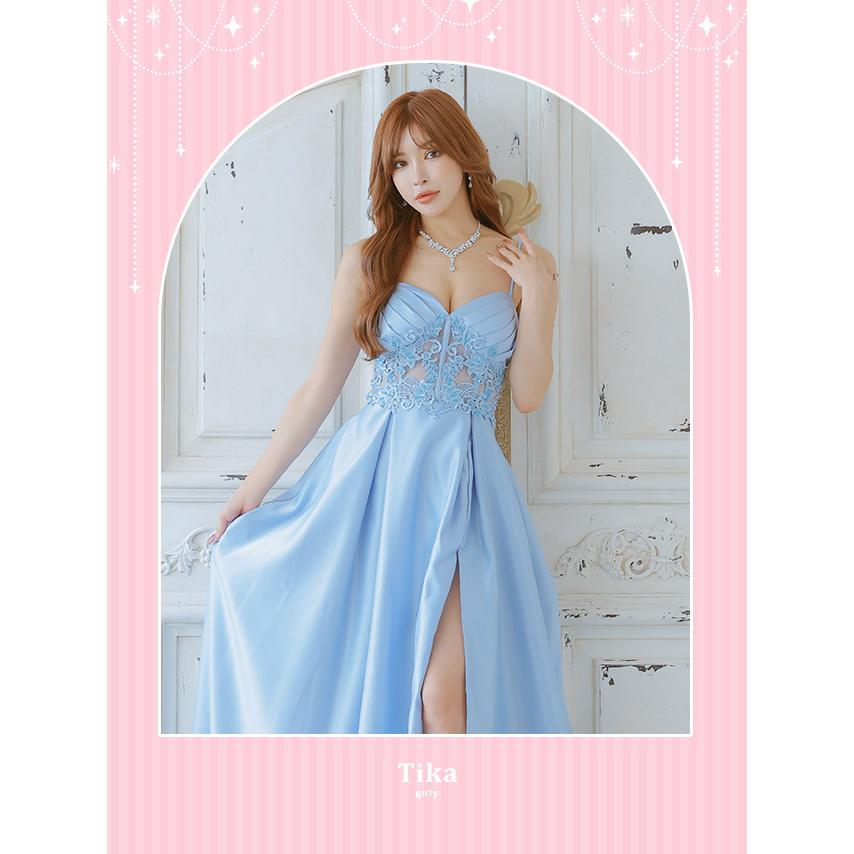 Tika キャバ ドレス ロング 刺繍 レース シアー キャミ ロングドレス