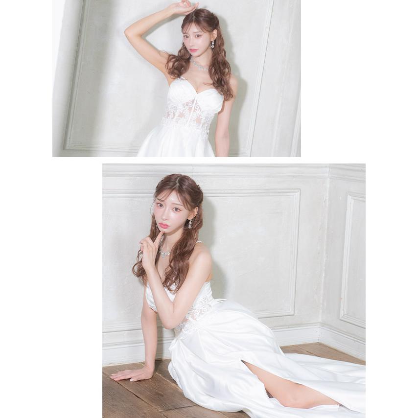 Tika キャバ ドレス ロング 刺繍 レース シアー キャミ ロング