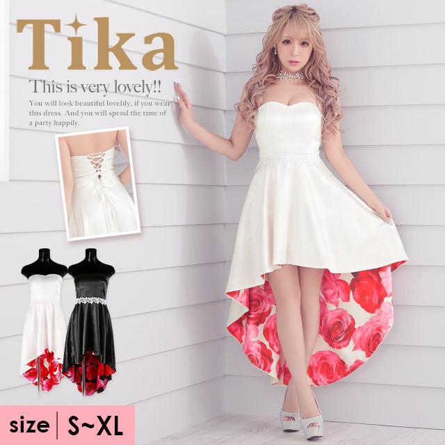 Tika キャバドレス キャバ嬢 裏模様 バラ 白 黒 前ミニ 薔薇柄 Tika キャバドレス キャバ嬢 裏模様 バラ 白 黒 前ミニ 薔薇柄