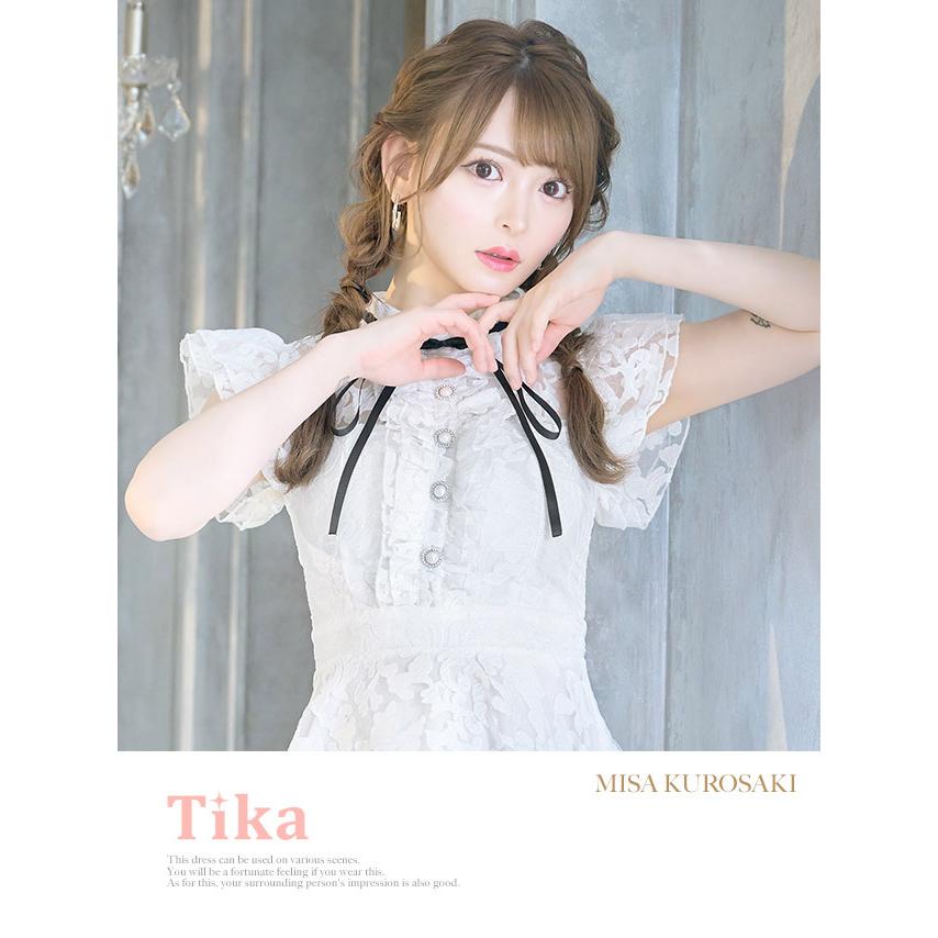 Tika キャバドレス ミニ フレア 膝丈 レース リボン xl 大人 大きい  