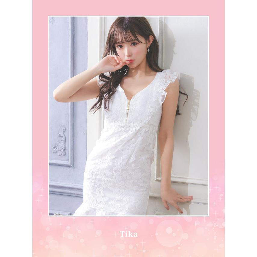 Tika キャバドレス キャバ ドレス フラワー 刺繍 レース フリル