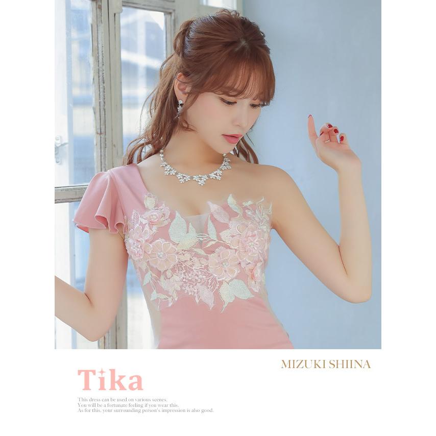 Tika ミニドレス キャバドレス ミニ タイト ワンショルダー 花柄