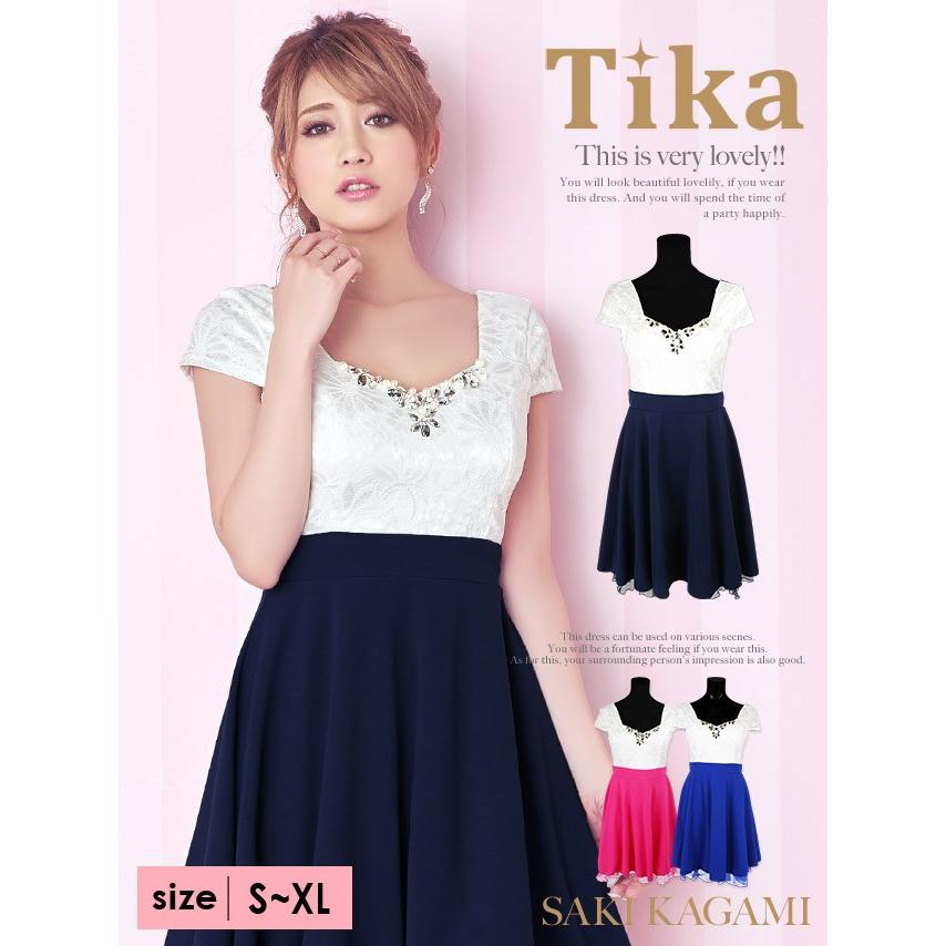 キャバ ドレス キャバドレス ミニ Tika レースデザイン 胸元 ビジュー切替 ミニドレス Tk Md235 ドレスショップ Tika 通販 Yahoo ショッピング