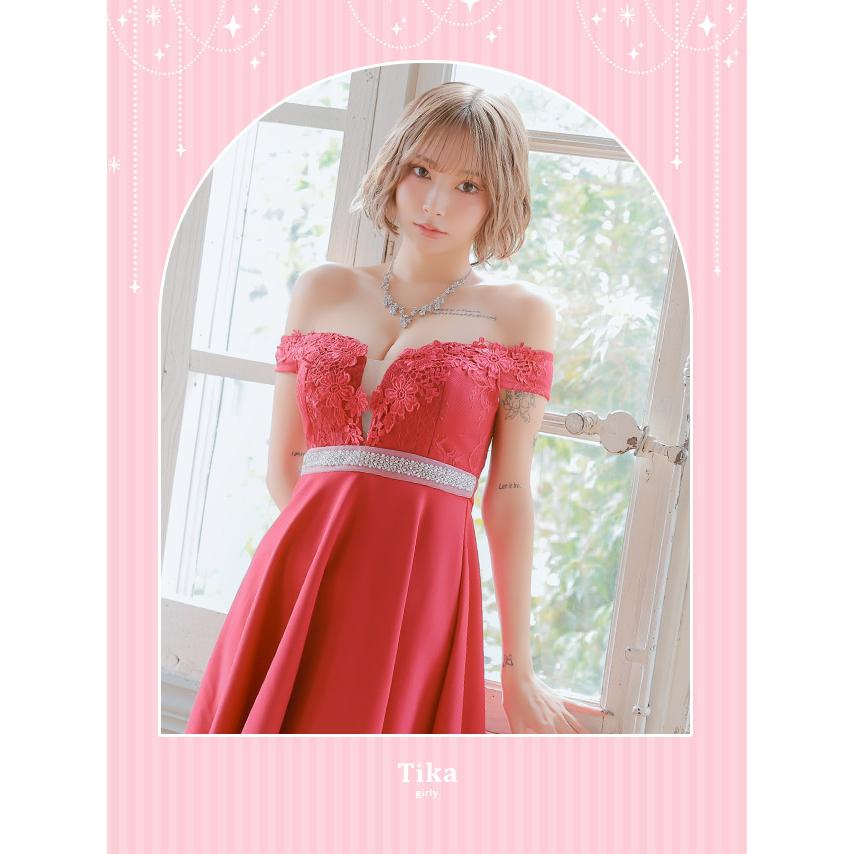 Tika キャバドレス キャバ ドレス フラワー刺繍 オフショルダー Tika キャバドレス キャバ ドレス フラワー刺繍 オフショルダー