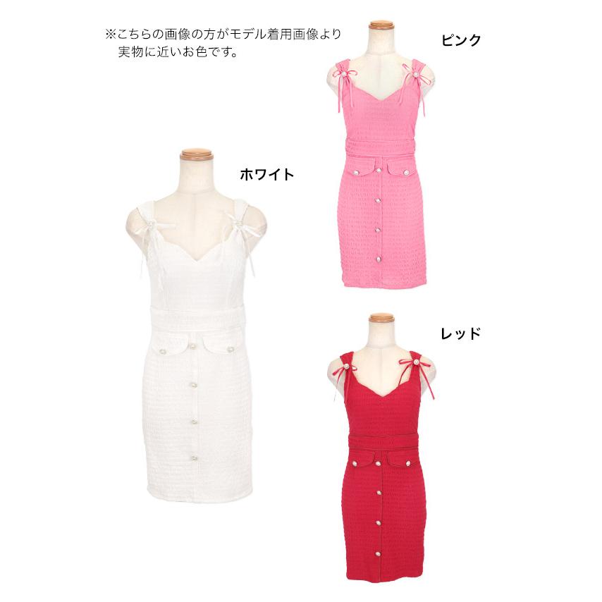 キャバ ドレス ノースリーブ リボン ワッフル パールボタン ストレッチ タイト ミニドレス xl_19