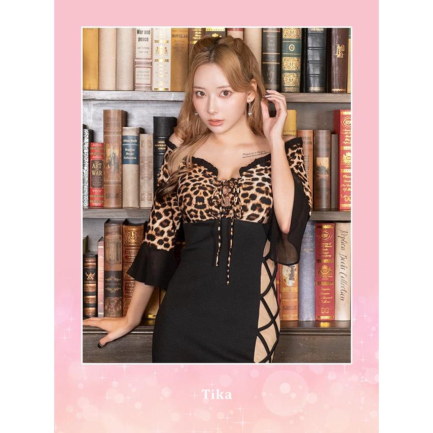 d.i.aチョーカー付ヒョウ柄スケスケトップス⭐︎ギャル Tika キャバ ドレス タイト オフショルダー ヒョウ柄 ミニ