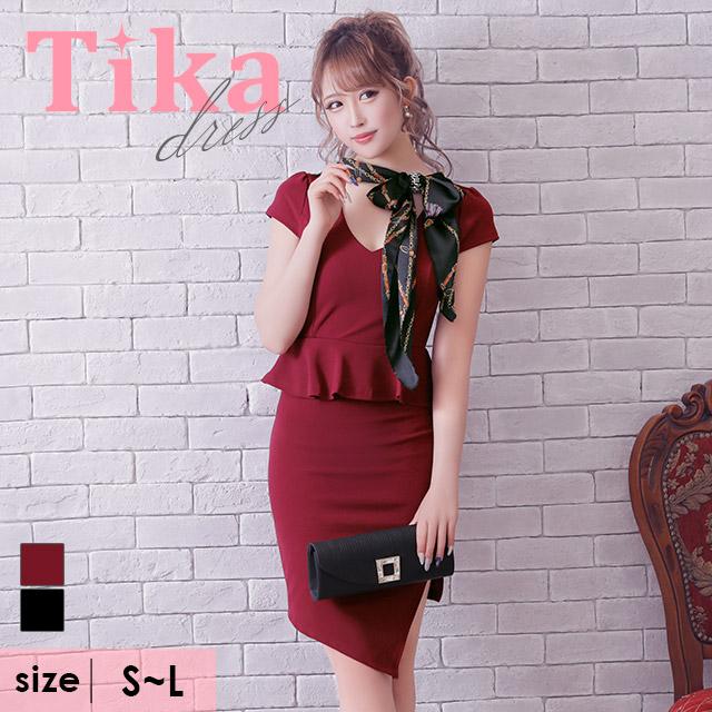 Tika キャバドレス キャバ ドレス タイトドレス ミニ 赤 黒 スカーフ  