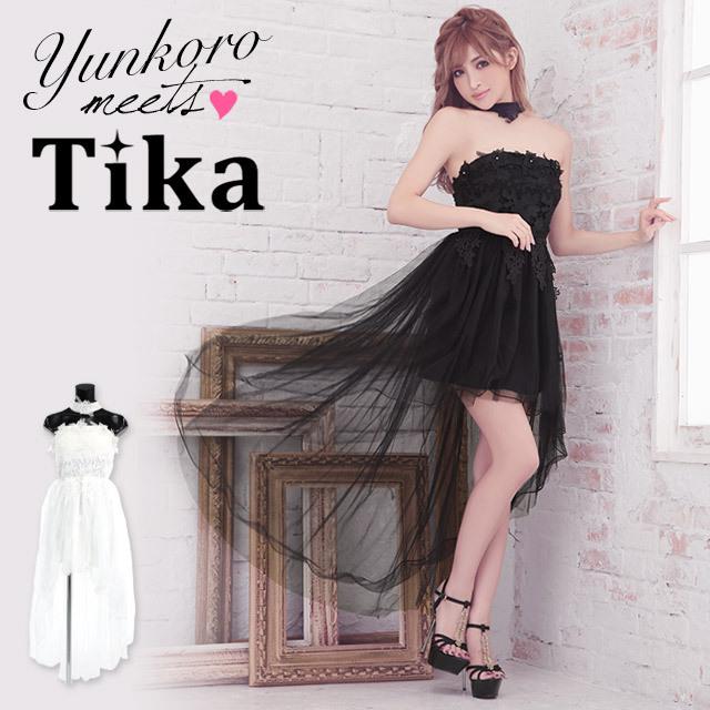 Tika キャバ ドレス キャバドレス 前ミニ ロング 白 黒 フラワー Tika キャバ ドレス キャバドレス 前ミニ ロング 白 黒 フラワー