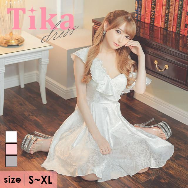 Tika キャバドレス フリル ワンショルダー 花柄 刺繍 ミニ Tika キャバドレス フリル ワンショルダー 花柄 刺繍 ミニ