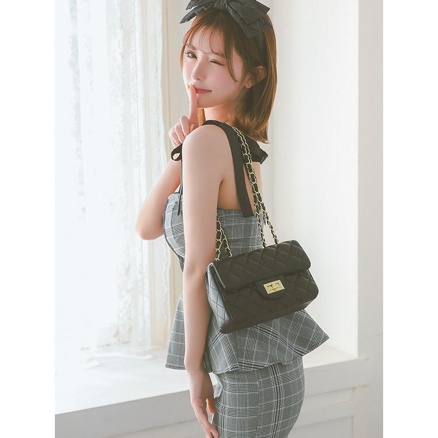 キャバドレス 大きいサイズ XXL XXXL キャミソールサテン リボンレーステープ チェック柄 ペプラム タイトミニドレス | Tika | 03