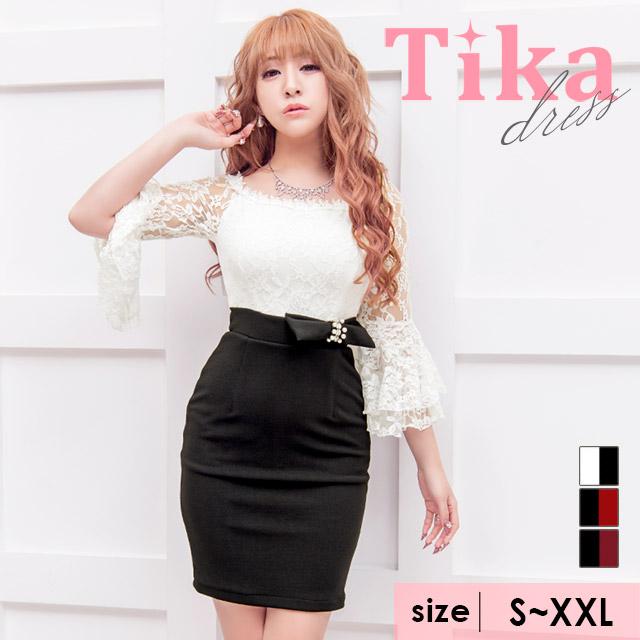 新品タグ✨ソブレ 大きいサイズ リボン バイカラー キャバドレス 黒白 3XL Tika キャバ ドレス キャバドレス ミニ 大きいサイズ 白 赤 黒