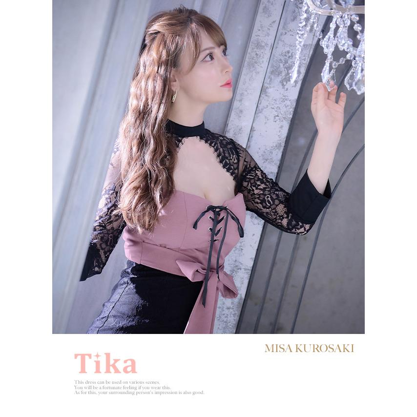 【さらに値下げ】美品◆パーティードレス/体型カバー(二の腕、脚)でやせ見え Tika キャバドレス 長袖 ミニ 膝丈 レース タイト xl ミニドレス
