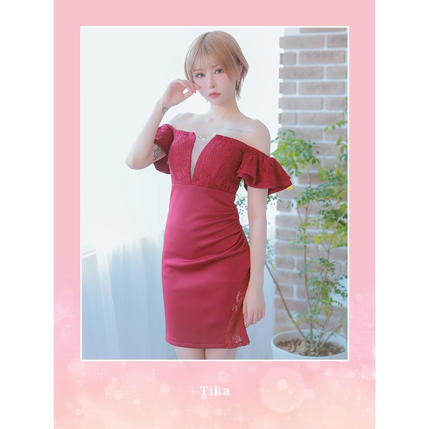 Tika キャバ ドレス バストヌーディー ビジュー オフショルダー Tika キャバ ドレス バストヌーディー ビジュー オフショルダー