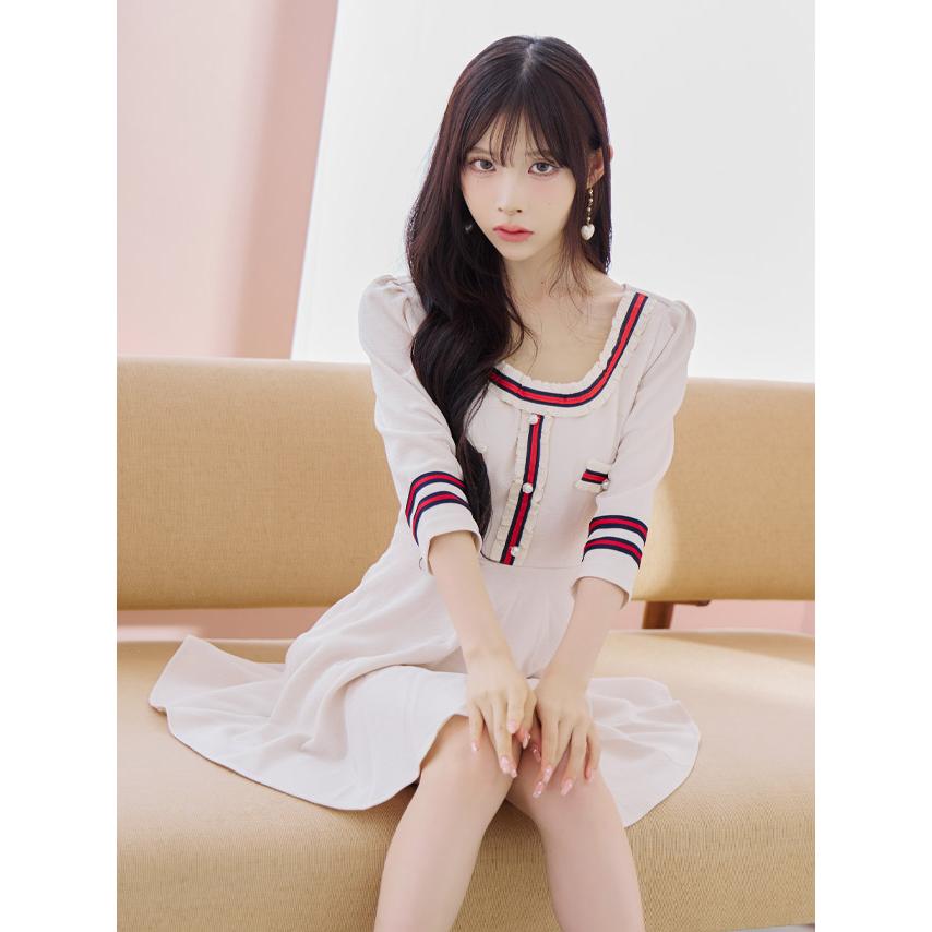 韓国 ファッション レディース キャバドレス ミニ 大きいサイズ キャバ ドレス aライン フレア ミニドレス キャバ嬢ドレス ワンピース 袖あり 七分袖の画像