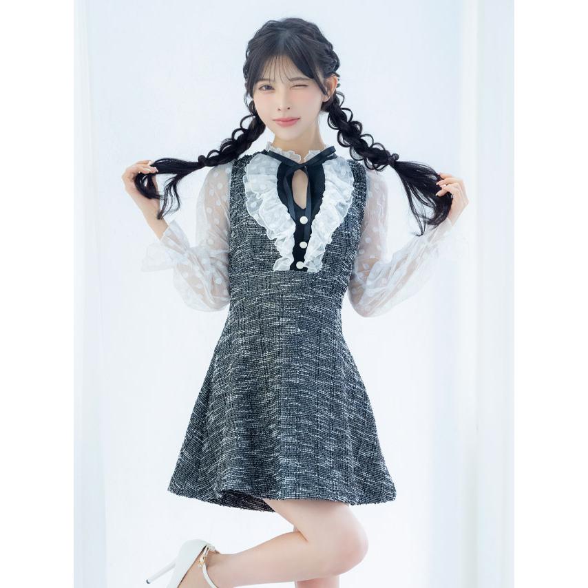韓国 ファッション レディース キャバ ドレス ミニ フレア aライン レース 五分袖 膝丈 ミニワンピ ガーリー 大きいサイズ 白 黒 キャバ嬢の画像