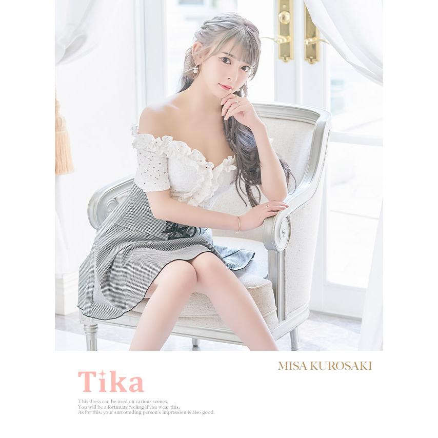 オフショルホワイトミニドレス TIKA 元値3万 Tika キャバドレス ナイトドレス 白 前ミニ オフショル チュール
